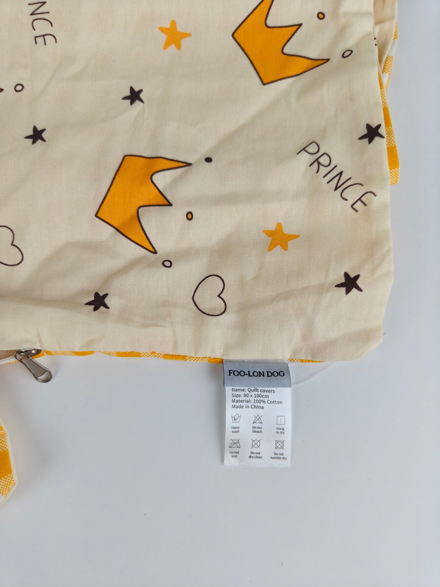 FOO-LON DOG Kids Cotton Quilt Cover – Soft Breathable Bedding with Crown & Star Print