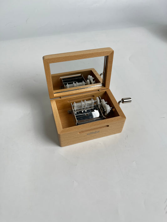 mliinjoy Multifox Wooden Music Box with Mirror - Hand-Cranked Mechanical Melody Box, Vintage Jewelry Box with Visible Gears, Wind-Up Musical Gift for Home Décor