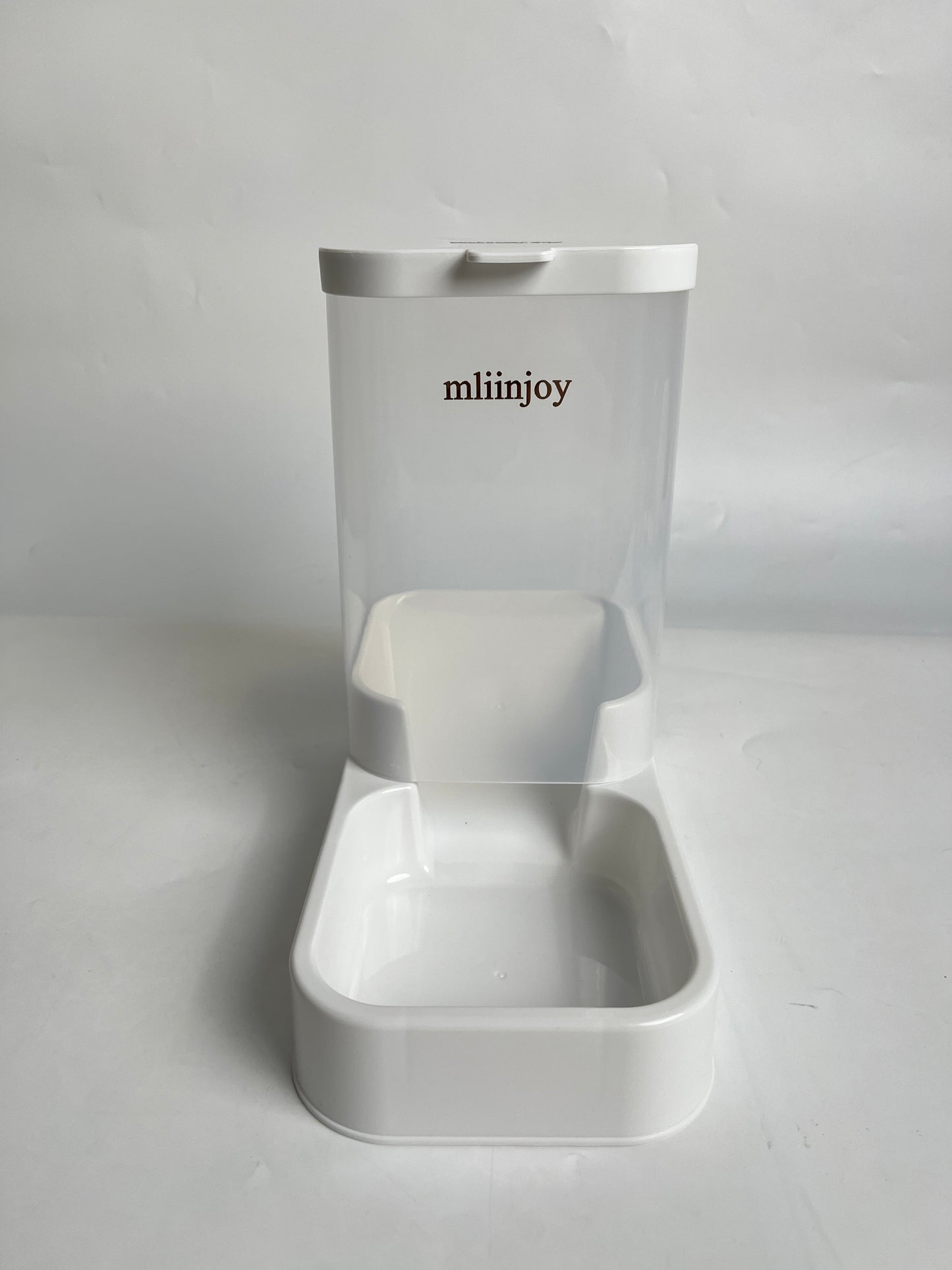 mliinjoy Automatic Pet Feeder - Smart Timed Food Dispenser for Cats & Dogs, Transparent Meal Portion Container with Sturdy Tray, White