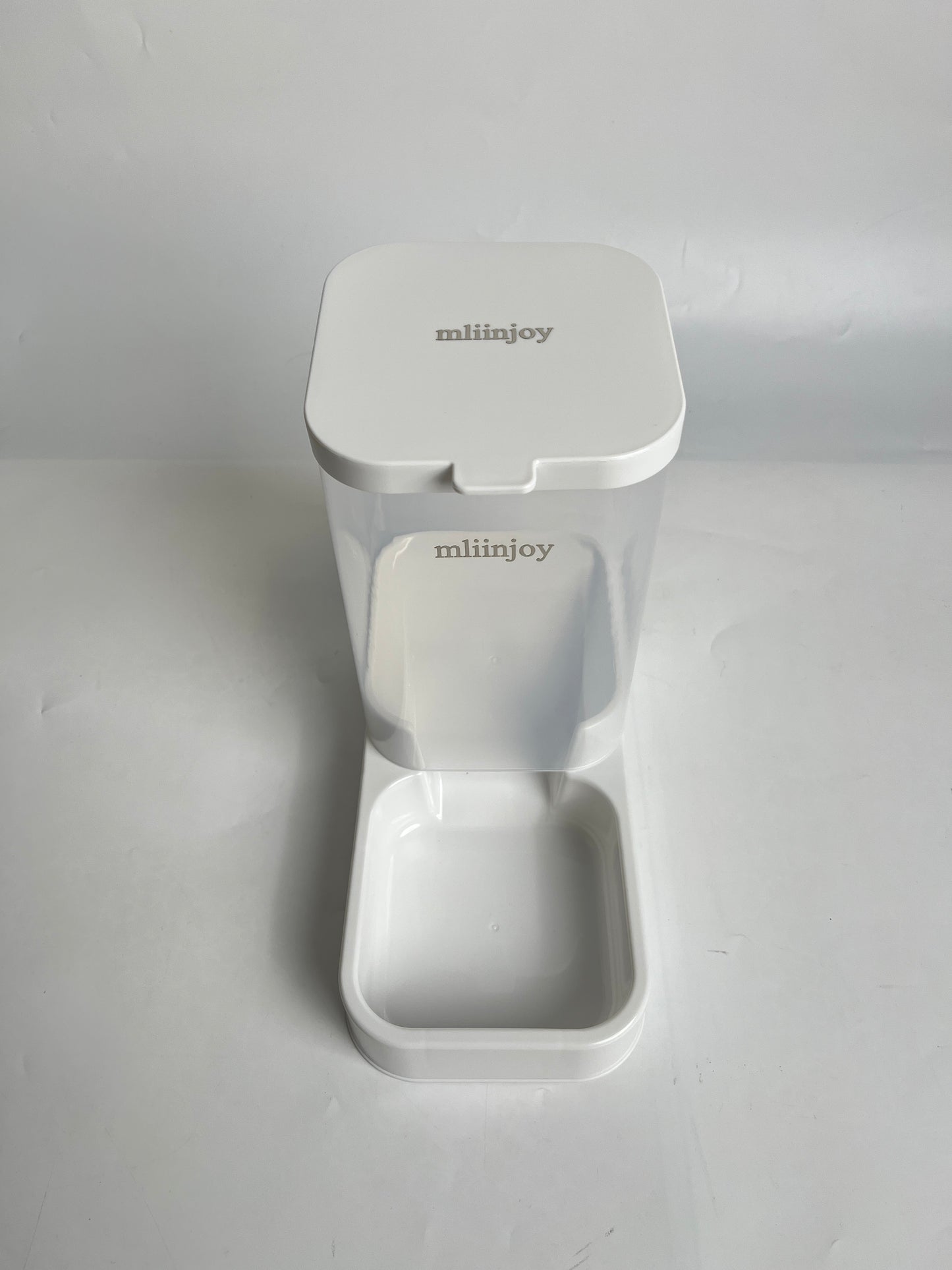 mliinjoy Automatic Pet Feeder - Smart Timed Food Dispenser for Cats & Dogs, Transparent Meal Portion Container with Sturdy Tray, White