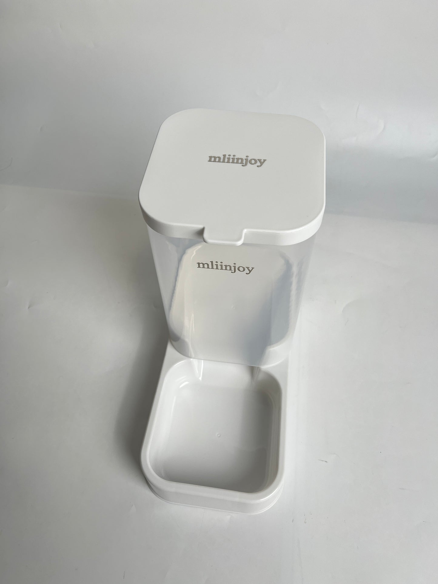 mliinjoy Automatic Pet Feeder - Smart Timed Food Dispenser for Cats & Dogs, Transparent Meal Portion Container with Sturdy Tray, White