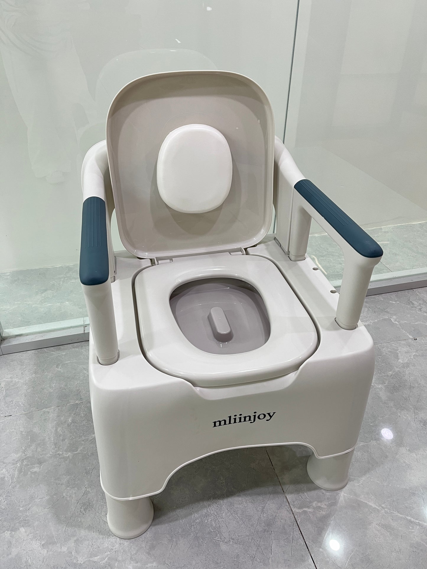 mliinjoy ComfortCare Portable Toilet Chair – Heavy-Duty Adult Commode with Armrests and Backrest