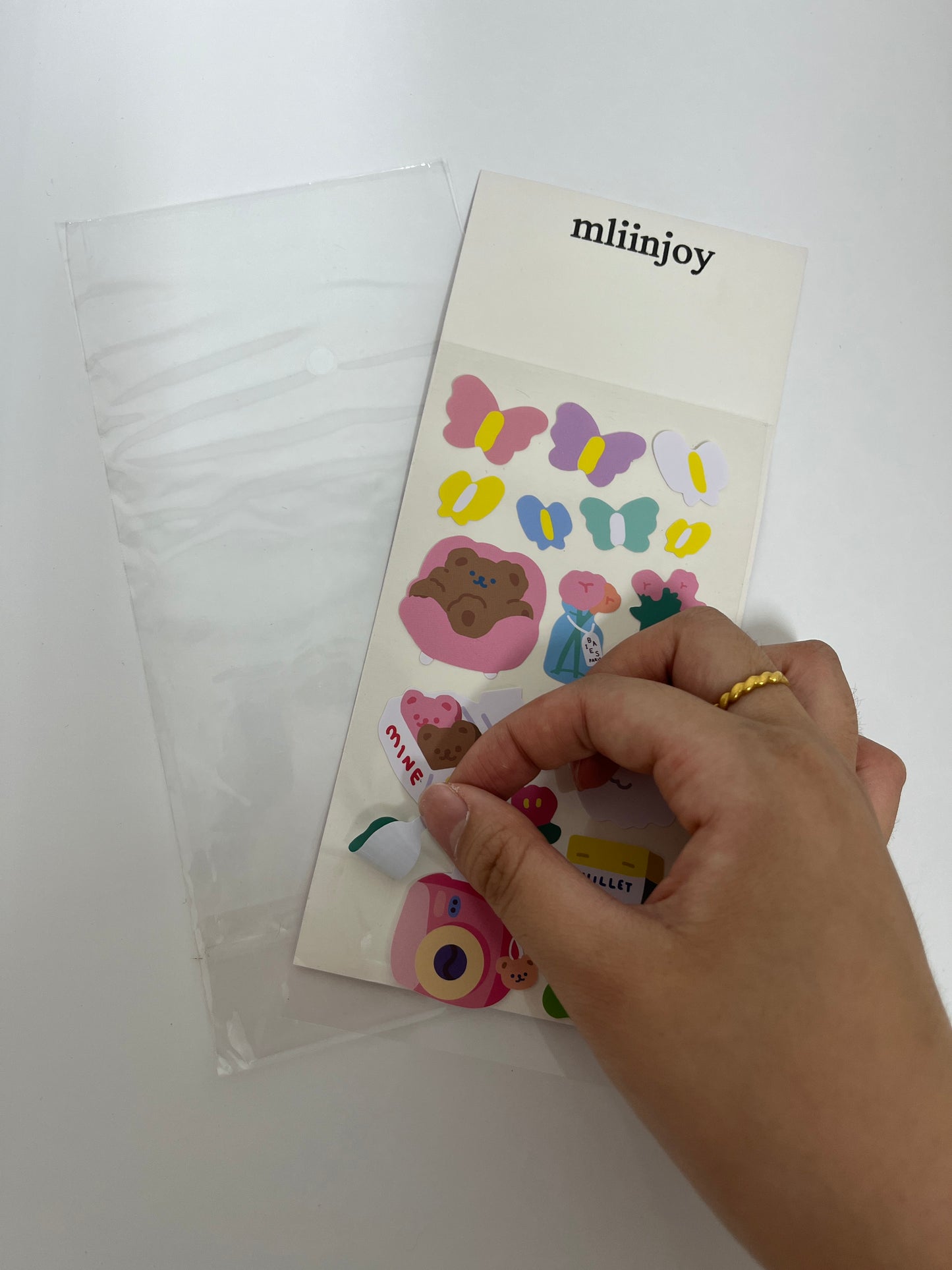 mliinjoy Cute Aesthetic Stickers – 1 Sheet of Kawaii Bear, Butterfly & Daily Life Designs for Journaling & Decor