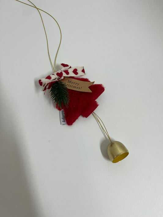 mliinjoy Handmade Christmas Tree Ornament – Festive Bell & Pine Decoration with Red Felt and “Merry Christmas” Tag
