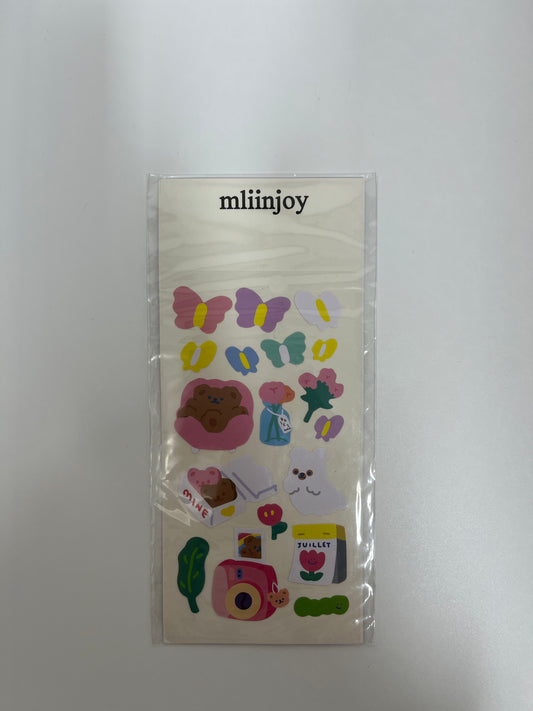 mliinjoy Cute Aesthetic Stickers – 1 Sheet of Kawaii Bear, Butterfly & Daily Life Designs for Journaling & Decor