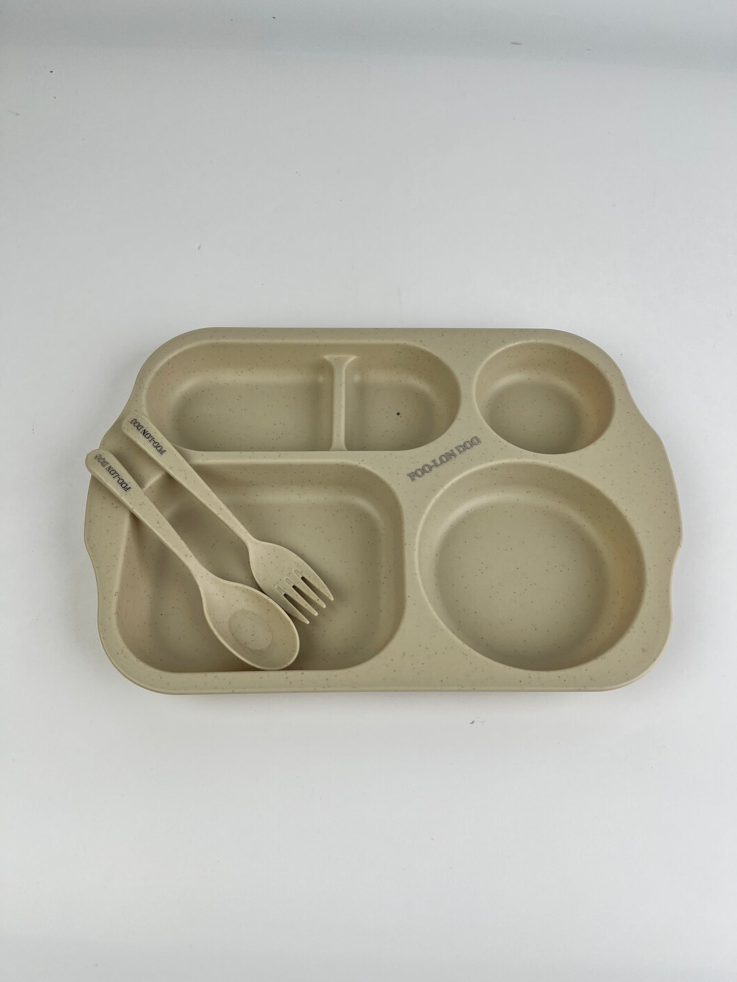 FOO-LON DOG Eco-Friendly Dishware Set – 3-Piece Compartment Plate with Spoon & Fork for Kids and Family Use