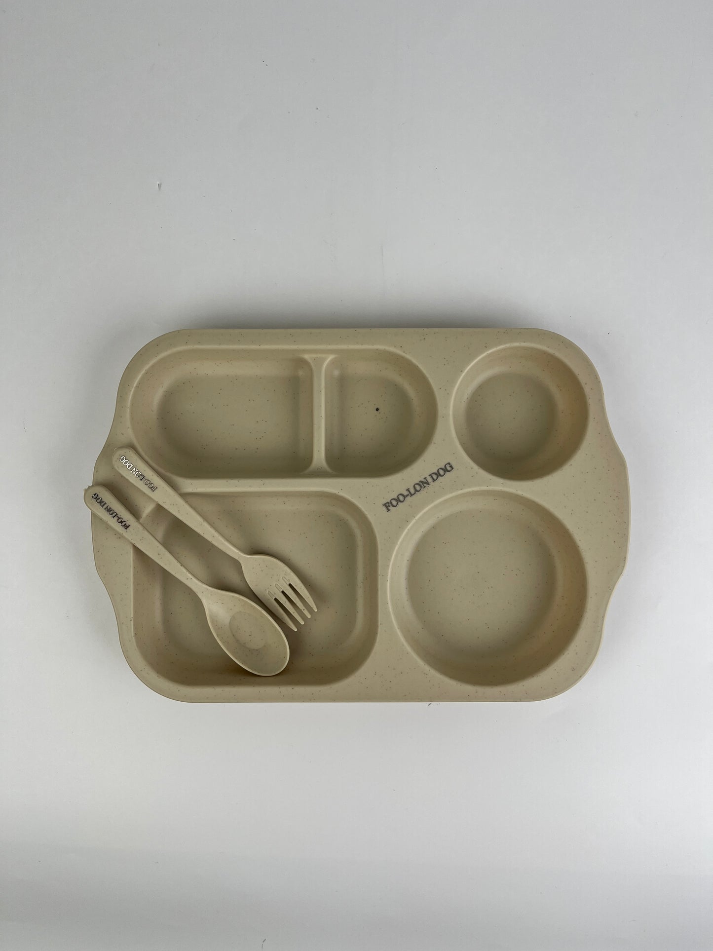 FOO-LON DOG Eco-Friendly Dishware Set – 3-Piece Compartment Plate with Spoon & Fork for Kids and Family Use