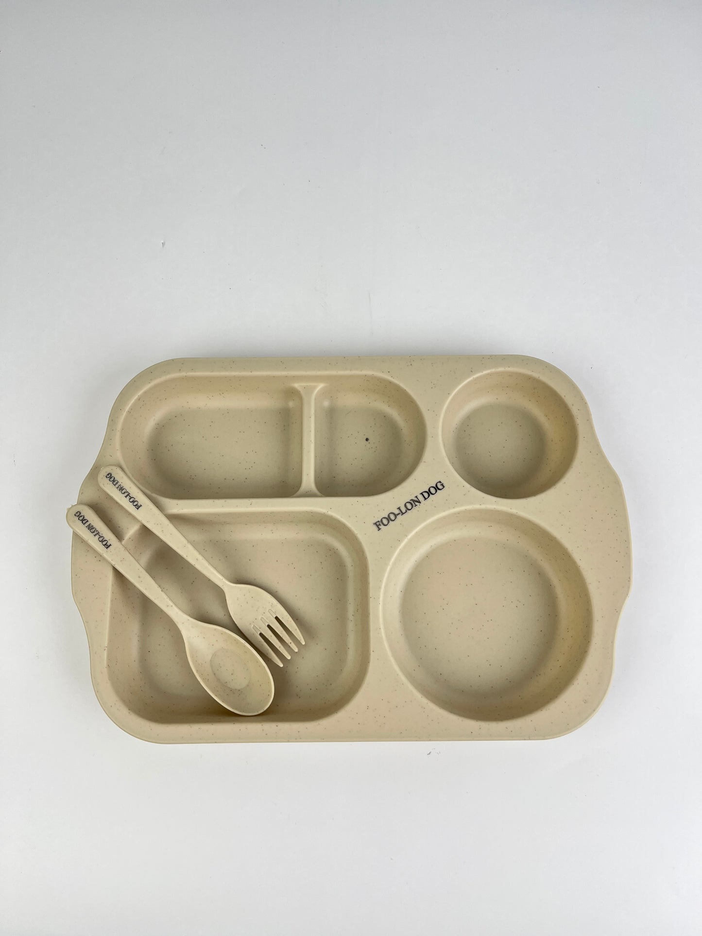 FOO-LON DOG Eco-Friendly Dishware Set – 3-Piece Compartment Plate with Spoon & Fork for Kids and Family Use