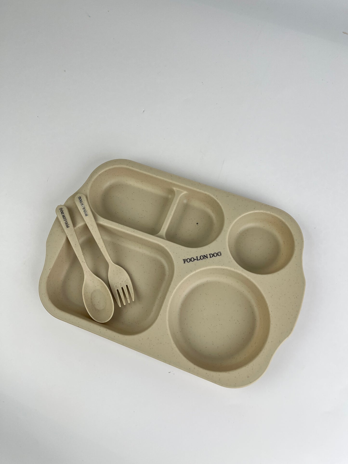 FOO-LON DOG Eco-Friendly Dishware Set – 3-Piece Compartment Plate with Spoon & Fork for Kids and Family Use